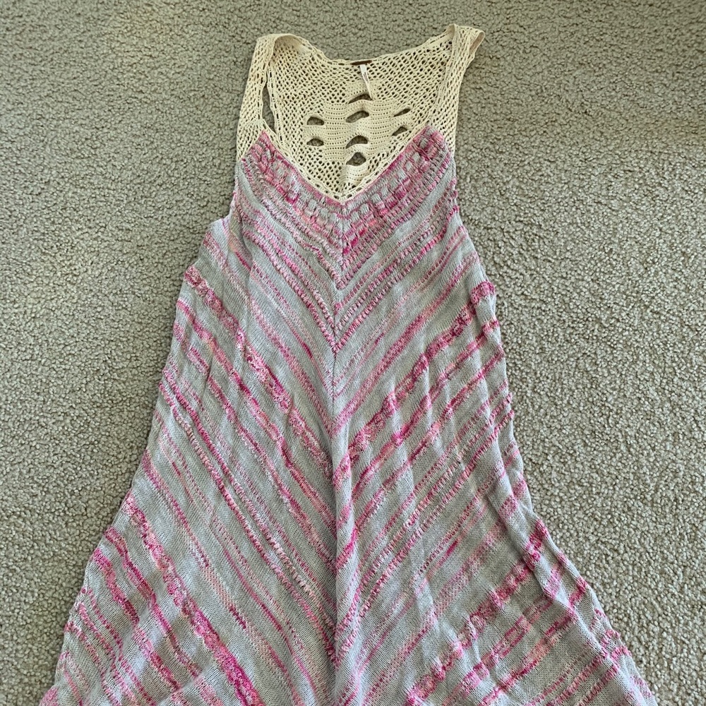 Free People Pink Ivory Silver chevron knit tunic tank Size L